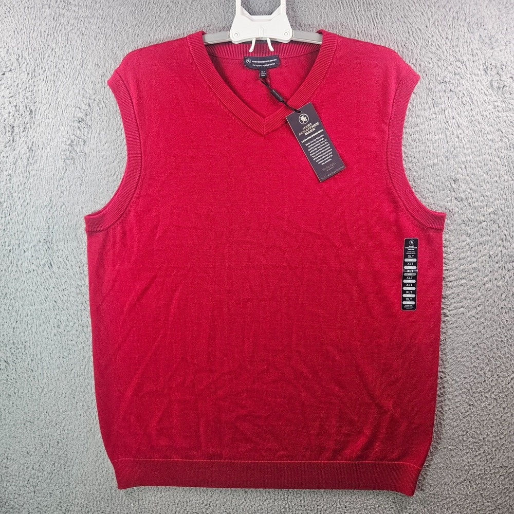 $89 NEW Hart Schaffner Vest Sweater Men XLT‎ Tall V-Neck 100% Merino Wool Red